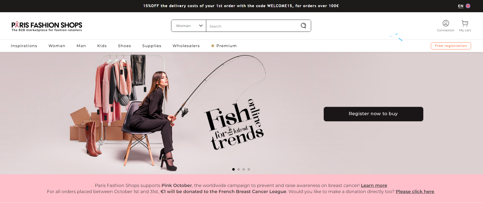 homepage of a wholesale clothing marketplace - Paris Fashion Shops